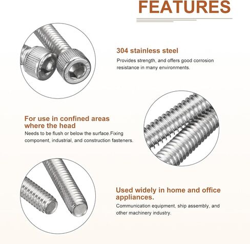 1/4-20x3" Socket Head Cap Screws Bolts, 10Pcs 304 Stainless Steel 18-8, Machine Hex Socket Screw, Hex Drive, Bright Finish, UNC Coarse Thread Fully Threaded in Saudi Arabia