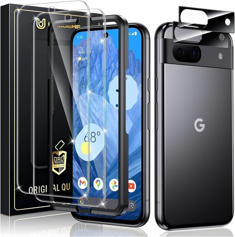 واقي شاشة UniqueMe for Google Pixel 8a، [فتح بصمة الإصبع المتوافق] قطعتان من واقي عدسة الكاميرا المقاوم للكسر من الدرجة العسكرية وقطعتان من الزجاج المقسى 9H لبكسل 8a in Kuwait