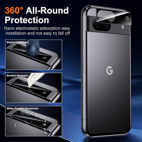 واقي شاشة UniqueMe for Google Pixel 8a، [فتح بصمة الإصبع المتوافق] قطعتان من واقي عدسة الكاميرا المقاوم للكسر من الدرجة العسكرية وقطعتان من الزجاج المقسى 9H لبكسل 8a in Kuwait