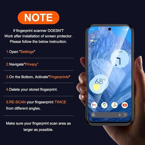 واقي شاشة UniqueMe for Google Pixel 8a، [فتح بصمة الإصبع المتوافق] قطعتان من واقي عدسة الكاميرا المقاوم للكسر من الدرجة العسكرية وقطعتان من الزجاج المقسى 9H لبكسل 8a in Kuwait