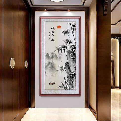 Zzooi Chinese Lucky Painting Carp Bamboo Wall Art Hanging Silk Scroll,Feng Shui Decor in Kuwait