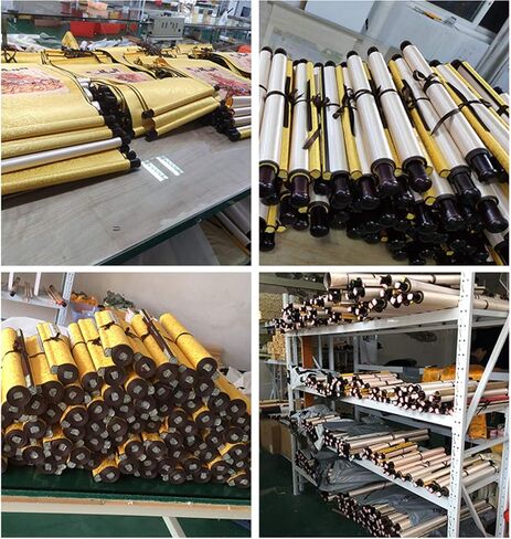 Zzooi Chinese Lucky Painting Carp Bamboo Wall Art Hanging Silk Scroll,Feng Shui Decor in Kuwait