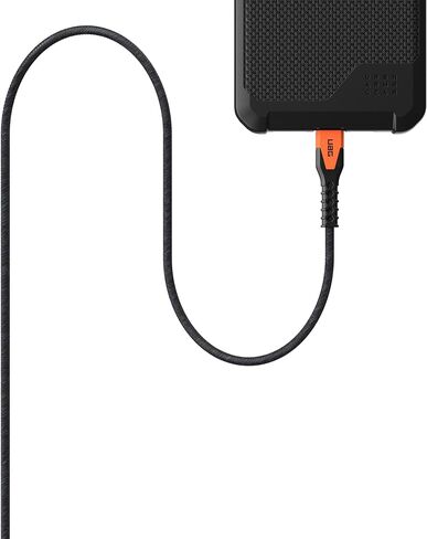 URBAN ARMOR GEAR UAG كابل USB-C متين من نوع Kevlar إلى Lightning بطول 5 أقدام/1.5 متر بقدرة 30 وات معتمد من MFi شاحن iPhone سريع معزز لهاتف iPhone 14 Pro Max وiPhone 13 والإصدارات السابقة أسود/برتقالي in Kuwait