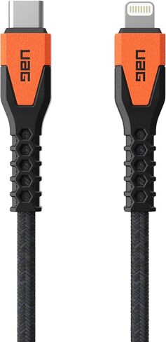 URBAN ARMOR GEAR UAG كابل USB-C متين من نوع Kevlar إلى Lightning بطول 5 أقدام/1.5 متر بقدرة 30 وات معتمد من MFi شاحن iPhone سريع معزز لهاتف iPhone 14 Pro Max وiPhone 13 والإصدارات السابقة أسود/برتقالي in Kuwait