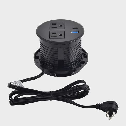 Desktop Power Grommet with PD 20W USB C Fast Charing, Desk Flush Mount Power Strip Recessed Power Grommet with 2 AC Plugs Dual USB for Office Contertop Cabinet Kitchen (Black with USB C) in Saudi Arabia