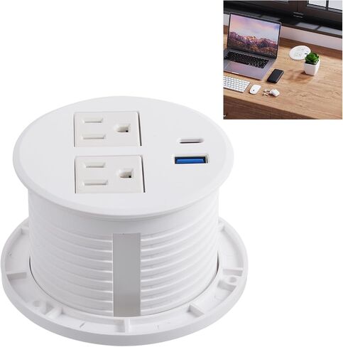 Desktop Power Grommet with PD 20W USB C Fast Charing, Desk Flush Mount Power Strip Recessed Power Grommet with 2 AC Plugs Dual USB for Office Contertop Cabinet Kitchen (Black with USB C) in Saudi Arabia
