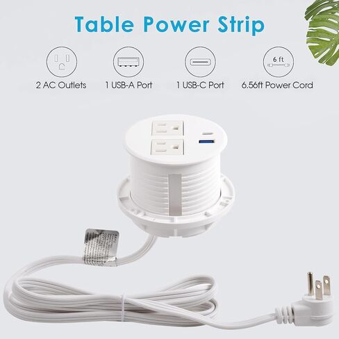Desktop Power Grommet with PD 20W USB C Fast Charing, Desk Flush Mount Power Strip Recessed Power Grommet with 2 AC Plugs Dual USB for Office Contertop Cabinet Kitchen (Black with USB C) in Saudi Arabia