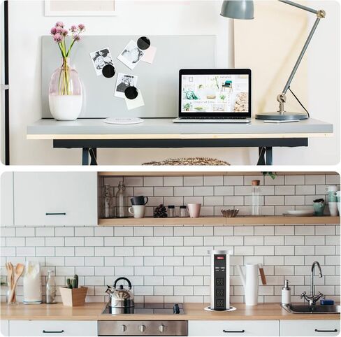 QBA Pop Up Power Outlet USB C، محطة شحن مجوفة مخرج تلقائي منبثق 4 منافذ USB وشاحن لاسلكي 15 وات، يناسب فتحة 4 بوصة، 12 منفذًا لطاولة مؤتمرات سطح المطبخ، أسود in Kuwait