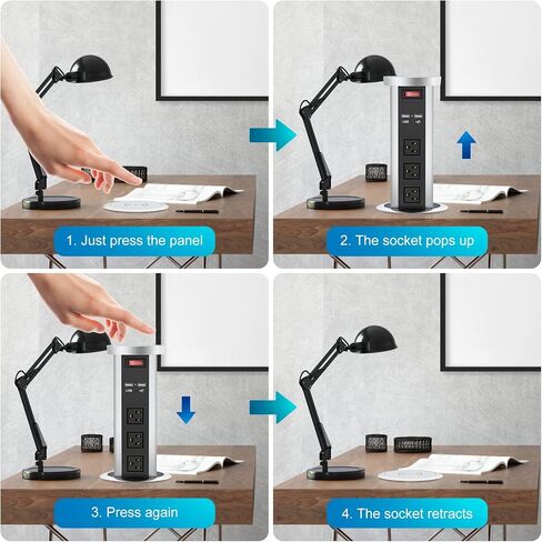 QBA Pop Up Power Outlet USB C، محطة شحن مجوفة مخرج تلقائي منبثق 4 منافذ USB وشاحن لاسلكي 15 وات، يناسب فتحة 4 بوصة، 12 منفذًا لطاولة مؤتمرات سطح المطبخ، أسود in Kuwait