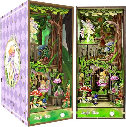 GXUANAN DIY Book Nook Kit, Bookends Model Buil、Dollhouse Miniature House, 3D Wooden Puzzles with LED Insert Decor,Decorative Bookend Stand Model Kits for Kids Teens Adults((Elf-Style) in Saudi Arabia