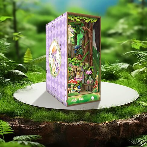 GXUANAN DIY Book Nook Kit, Bookends Model Buil、Dollhouse Miniature House, 3D Wooden Puzzles with LED Insert Decor,Decorative Bookend Stand Model Kits for Kids Teens Adults((Elf-Style) in Saudi Arabia
