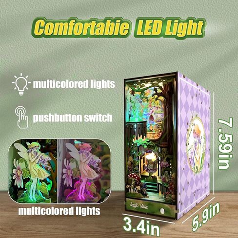 GXUANAN DIY Book Nook Kit, Bookends Model Buil、Dollhouse Miniature House, 3D Wooden Puzzles with LED Insert Decor,Decorative Bookend Stand Model Kits for Kids Teens Adults((Elf-Style) in Saudi Arabia