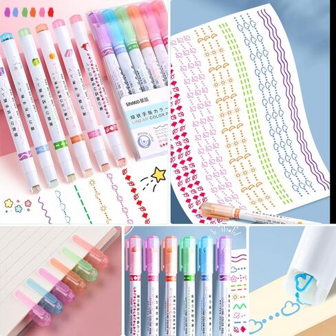 20 قطعة من أقلام التحديد، 8 أقلام تحديد مزدوجة الخط، علامات معدنية، 6 أقلام تلوين سحرية متغيرة، 6 أقلام منحنية ملونة قلم خطي لتدوين الملاحظات وبطاقة اللوازم in Kuwait