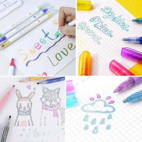 20 قطعة من أقلام التحديد، 8 أقلام تحديد مزدوجة الخط، علامات معدنية، 6 أقلام تلوين سحرية متغيرة، 6 أقلام منحنية ملونة قلم خطي لتدوين الملاحظات وبطاقة اللوازم in Kuwait