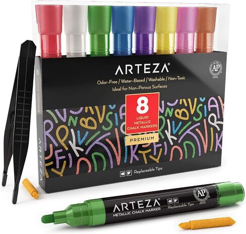 ARTEZA Liquid Chalk Markers, 42 Colors Pack with 50 Chalkboard Labels, Fine Tip Chalk Pens for Blackboard, Whiteboard, Windows, Mirrors, Glass in Saudi Arabia