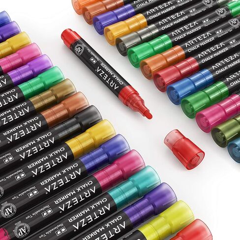 ARTEZA Liquid Chalk Markers, 42 Colors Pack with 50 Chalkboard Labels, Fine Tip Chalk Pens for Blackboard, Whiteboard, Windows, Mirrors, Glass in Saudi Arabia