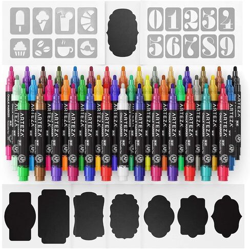 ARTEZA Liquid Chalk Markers, 42 Colors Pack with 50 Chalkboard Labels, Fine Tip Chalk Pens for Blackboard, Whiteboard, Windows, Mirrors, Glass in Saudi Arabia