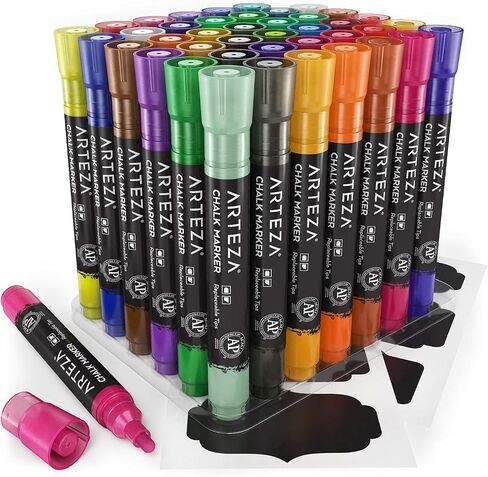 ARTEZA Liquid Chalk Markers, 42 Colors Pack with 50 Chalkboard Labels, Fine Tip Chalk Pens for Blackboard, Whiteboard, Windows, Mirrors, Glass in Saudi Arabia