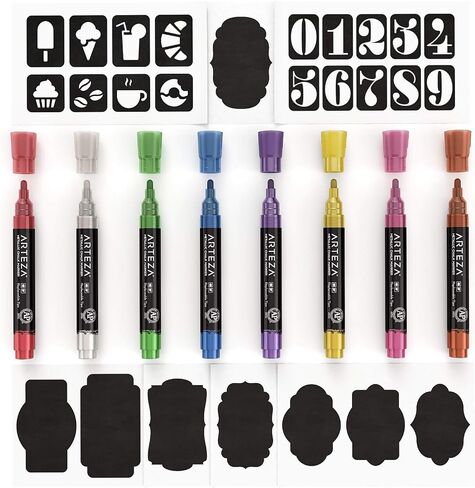 ARTEZA Liquid Chalk Markers, 42 Colors Pack with 50 Chalkboard Labels, Fine Tip Chalk Pens for Blackboard, Whiteboard, Windows, Mirrors, Glass in Saudi Arabia