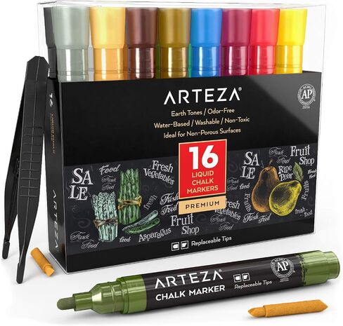 ARTEZA Liquid Chalk Markers, 42 Colors Pack with 50 Chalkboard Labels, Fine Tip Chalk Pens for Blackboard, Whiteboard, Windows, Mirrors, Glass in Saudi Arabia