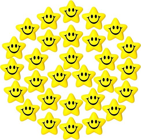 30 Pieces Star Smile Face Stress Balls Mini Foam Smile Ball Smile Face Toys Small Stress Relief Star Smile Balls for School Reward Student Party Bag Filler (Yellow) in Saudi Arabia