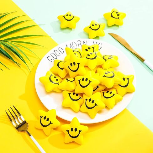 30 Pieces Star Smile Face Stress Balls Mini Foam Smile Ball Smile Face Toys Small Stress Relief Star Smile Balls for School Reward Student Party Bag Filler (Yellow) in Saudi Arabia