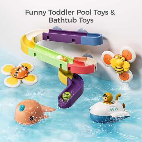 TUMAMA Baby Bath Toy,Bathtub Toys with Giraffe Shower Head,Suction Spinner Toys,Wind-Up Toys,Splicing Slides,Spray Squirt Shower Faucet and Water Pump Summer Essentials for Kids Toddlers Infants in Saudi Arabia