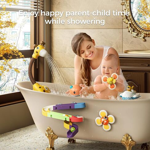 TUMAMA Baby Bath Toy,Bathtub Toys with Giraffe Shower Head,Suction Spinner Toys,Wind-Up Toys,Splicing Slides,Spray Squirt Shower Faucet and Water Pump Summer Essentials for Kids Toddlers Infants in Saudi Arabia