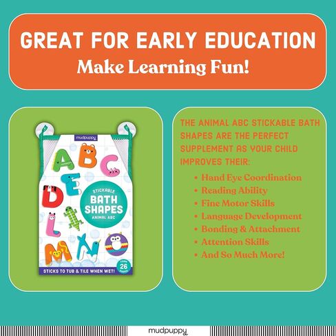 Mudpuppy Animal ABC Stickable Foam Shapes, 26 Foam Alphabet Letters with Mesh Storage Bag – Fun Bath Toys for Toddlers – Learning Activity for Ages 3+, Cactus in Saudi Arabia