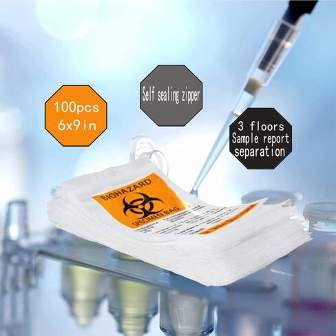 Biohazard Bags 6x9in/15x25cm,Specimen Bags with Biohazard Logo Printing, Lab Sample Bag with Pocket Pouch (Yellow 50pcs) in Saudi Arabia