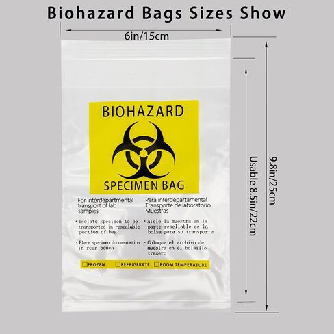 Biohazard Bags 6x9in/15x25cm,Specimen Bags with Biohazard Logo Printing, Lab Sample Bag with Pocket Pouch (Yellow 50pcs) in Saudi Arabia