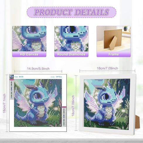 UMOART Framed Dragon Diamond Painting Kits for Kids Adults, Cartoon Diamond Art Kits, Dragon Diamond Painting Easy Gem Art Kit with Beautiful Package for Gifts Home Decor(7x7inch) in Saudi Arabia