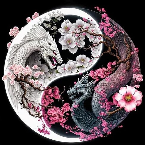 مجموعات الطلاء الماسي DIY للبالغين المبتدئين، Dragon Tai Ji 5D الحفر الدائري الكامل الماسي، الطلاء بواسطة Diamonds Dot Gem Art Crystal Easy، ديكور جدار المنزل 12 × 12 بوصة in Kuwait