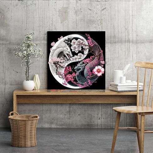 مجموعات الطلاء الماسي DIY للبالغين المبتدئين، Dragon Tai Ji 5D الحفر الدائري الكامل الماسي، الطلاء بواسطة Diamonds Dot Gem Art Crystal Easy، ديكور جدار المنزل 12 × 12 بوصة in Kuwait