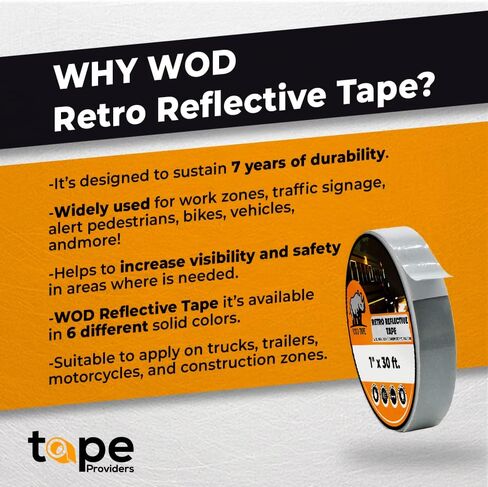 WOD RTC7 Engineering Grade Retro Reflective Tape Red, 1/2 inch wide x 30 ft. Outdoor Waterproof Safety Reflector For Autos, Bikes, Camper, RV, Boat Striping, and Traffic Signage Marking in Saudi Arabia