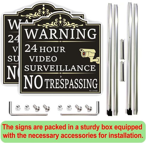 (2Pack) Large Video Surveillance Sign, No Trespassing Warning Sign, With 36" Long Stake 12 x 12 Inches 40Mil Thick Aluminum sign, CCTV Security Camera Signs Weatherproof and Fade in Saudi Arabia