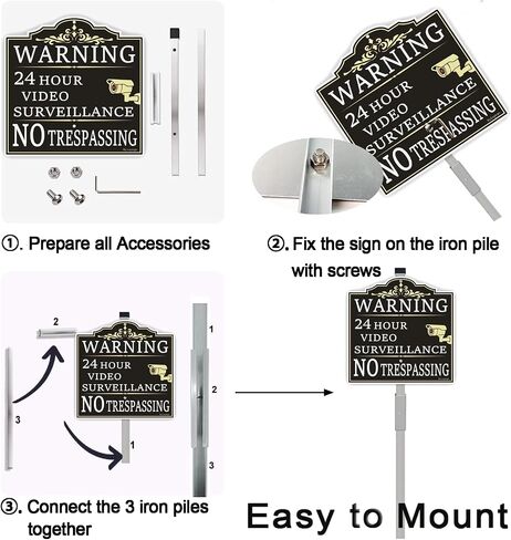 (2Pack) Large Video Surveillance Sign, No Trespassing Warning Sign, With 36" Long Stake 12 x 12 Inches 40Mil Thick Aluminum sign, CCTV Security Camera Signs Weatherproof and Fade in Saudi Arabia