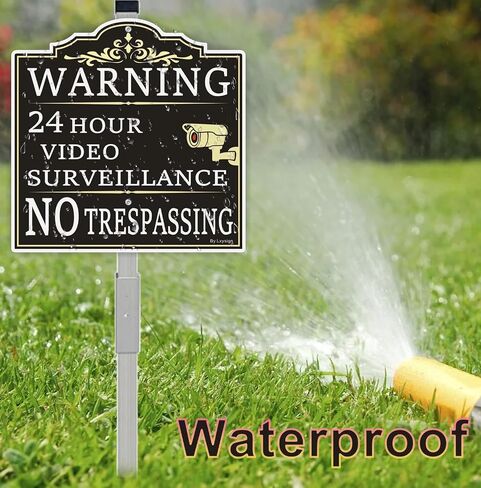 (2Pack) Large Video Surveillance Sign, No Trespassing Warning Sign, With 36" Long Stake 12 x 12 Inches 40Mil Thick Aluminum sign, CCTV Security Camera Signs Weatherproof and Fade in Saudi Arabia