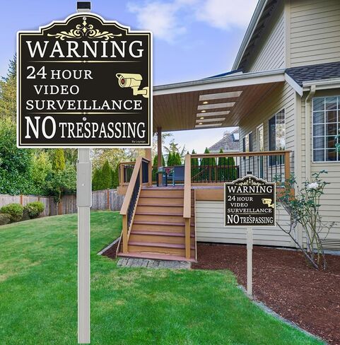 (2Pack) Large Video Surveillance Sign, No Trespassing Warning Sign, With 36" Long Stake 12 x 12 Inches 40Mil Thick Aluminum sign, CCTV Security Camera Signs Weatherproof and Fade in Saudi Arabia