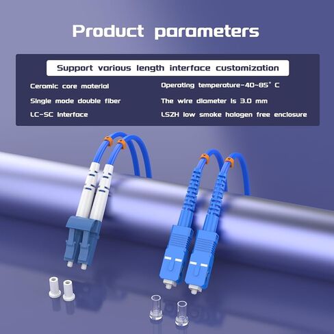 25Meters, LC to SC, Armored Single Mode Duplex Fiber Optic Cables LC-SC Patch Cord Jumper SM SX 82FT Blue in Kuwait