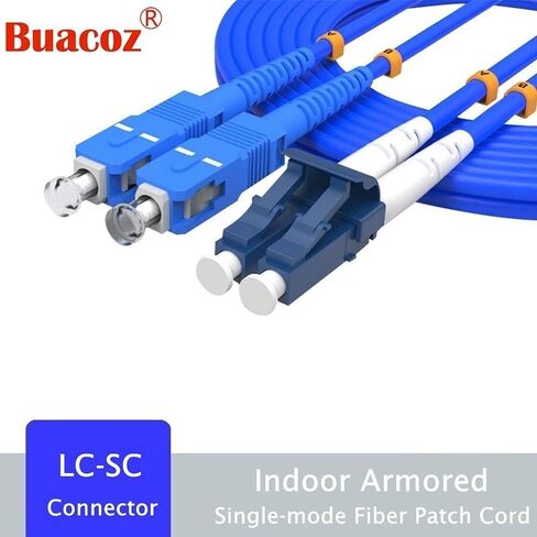 25Meters, LC to SC, Armored Single Mode Duplex Fiber Optic Cables LC-SC Patch Cord Jumper SM SX 82FT Blue in Kuwait
