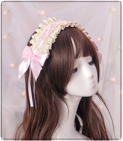 Furry Bunny Rabbit Ears Clips Bowknot Lolita Maid Lace Headband Accessory (Light Pink) in Saudi Arabia