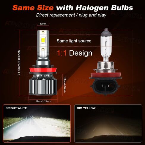 المصابيح الأمامية متوافقة مع دودج جراند كارافان 2011 2012 2013 2014 2015 2016 2017 2018 2019 2020، H11 لمبة أضواء عالية منخفضة الشعاع، هالوجين بديل، 6000 كلفن أبيض، التوصيل والتشغيل، حزمة من 4 in Kuwait