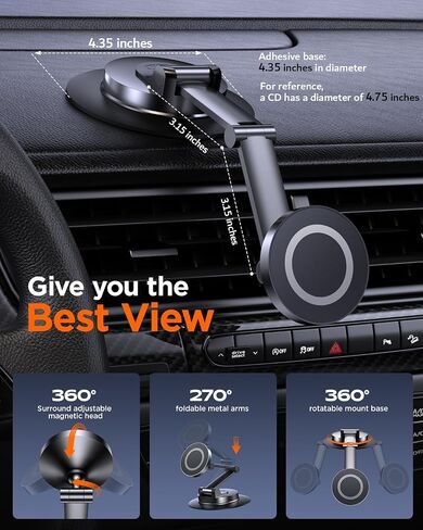 Fits MagSafe Car Mount for Universal Dashboard, Magnetic Phone Holder for Car, 360° Rotatable Zinc Alloy Arm, Super Stable Car Mount for iPhone & All Phones - Horizontal & Vertical Viewing in Saudi Arabia
