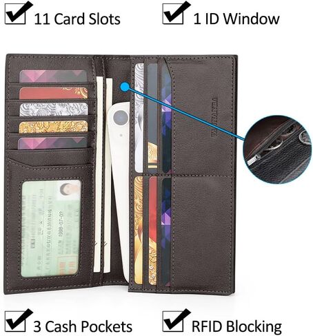 VANNANBA Mens Bifold Long Wallet RFID Blocking Checkbook Wallets,Italian Leather Slim Card Holder for Men with Gift Box(Dark Brown) in Saudi Arabia