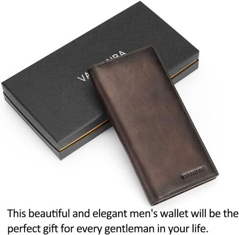VANNANBA Mens Bifold Long Wallet RFID Blocking Checkbook Wallets,Italian Leather Slim Card Holder for Men with Gift Box(Dark Brown) in Saudi Arabia