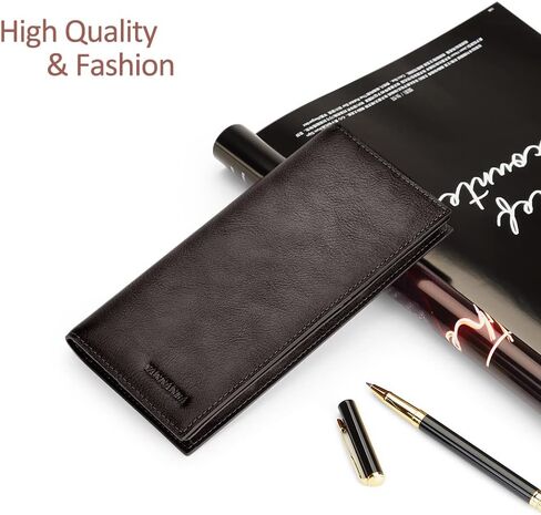 VANNANBA Mens Bifold Long Wallet RFID Blocking Checkbook Wallets,Italian Leather Slim Card Holder for Men with Gift Box(Dark Brown) in Saudi Arabia