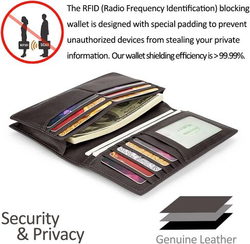 VANNANBA Mens Bifold Long Wallet RFID Blocking Checkbook Wallets,Italian Leather Slim Card Holder for Men with Gift Box(Dark Brown) in Saudi Arabia