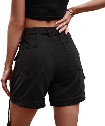 Denim cargo pants casual pocket shorts elastic waist women shorts in Saudi Arabia
