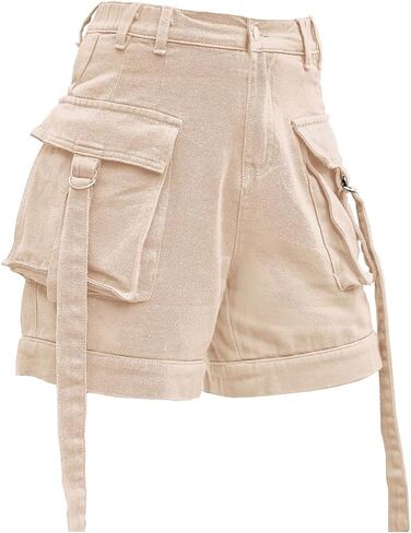 Denim cargo pants casual pocket shorts elastic waist women shorts in Saudi Arabia